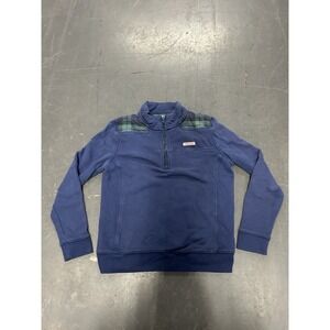 Vineyard Vines Women's 1/4 Zip Sweater Navy Plaid Size Medium Pullover Fleece